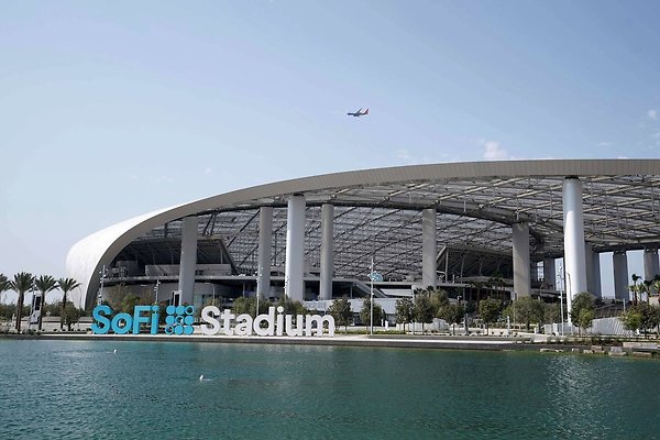 Sofi.Stadium.Ext.Water.1 - Aug 22, 2020; Inglewood California, USA; A general overall view of SoFi Stadium. The venue, the home of the Los Angeles Rams and the Los Angeles Chargers, will be the site of Super Bowl 56 in 2022 and the 2028 Olympics opening and closing ceremonies. Mandatory Credit: Kirby Lee-USA TODAY Sports